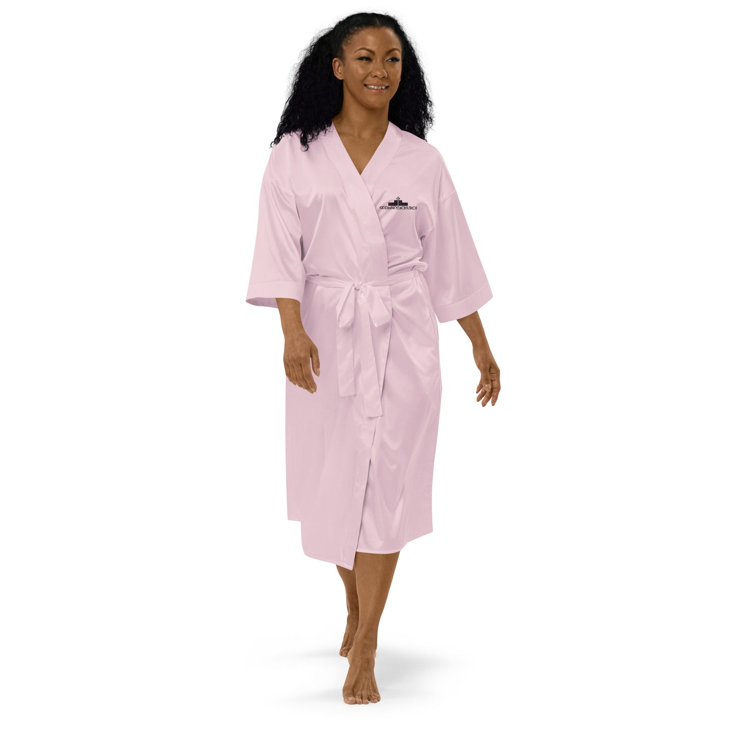 GODisNOTaCHURCH Embroidery Satin robe