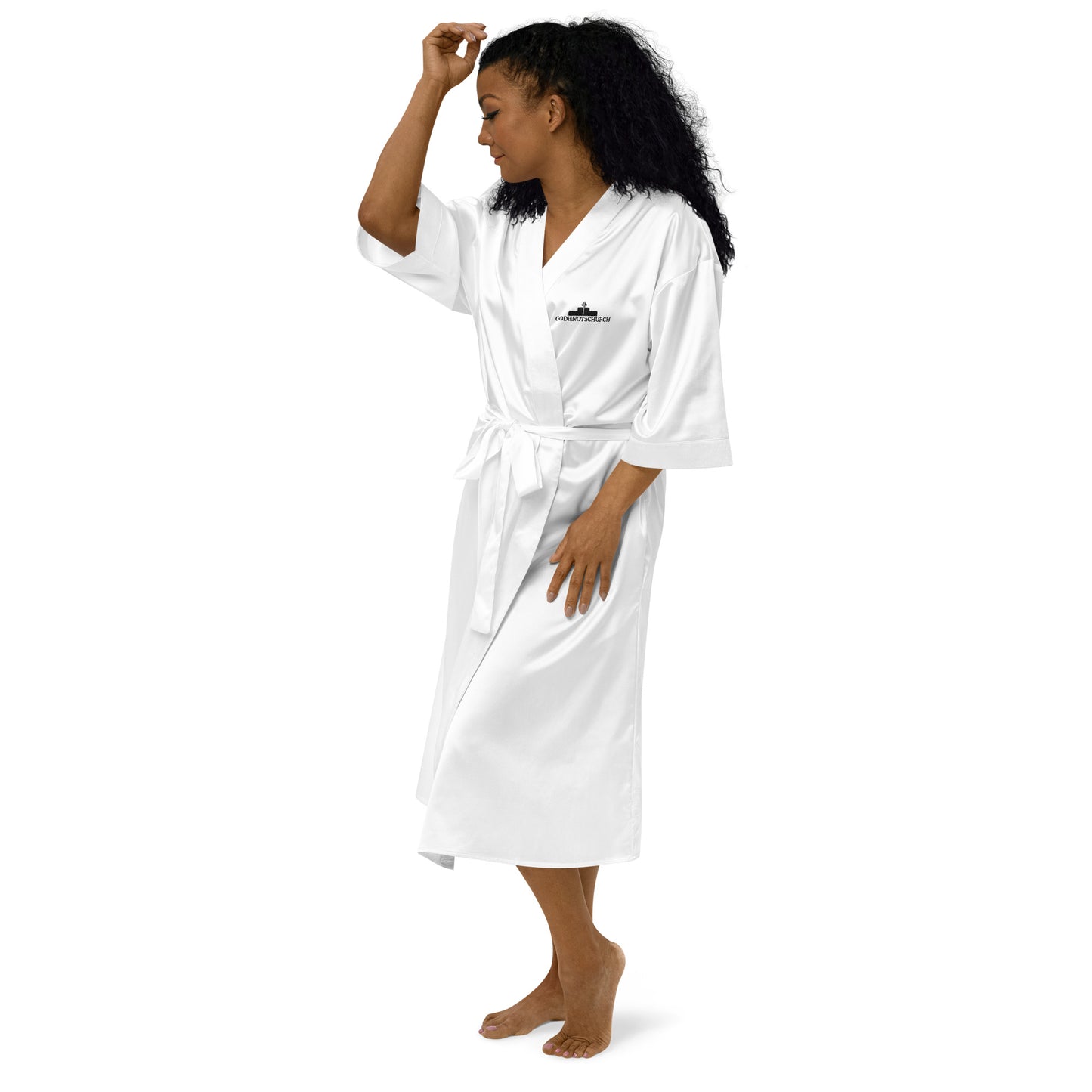 GODisNOTaCHURCH Embroidery Satin robe